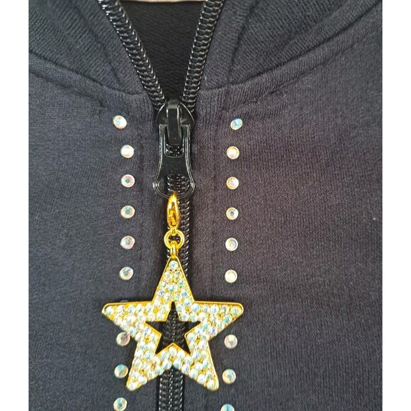 Quacker Factory Black Knit Jacket Bling Accents Star Zipper Pull Women's Size XS - Picture 3 of 10